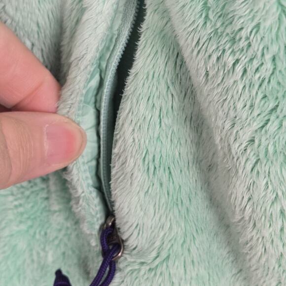 The North Face Ladies Fleece Fuzzy Coat Jacket Green w/Blue Lettering Sz S Cozy - Picture 5 of 7